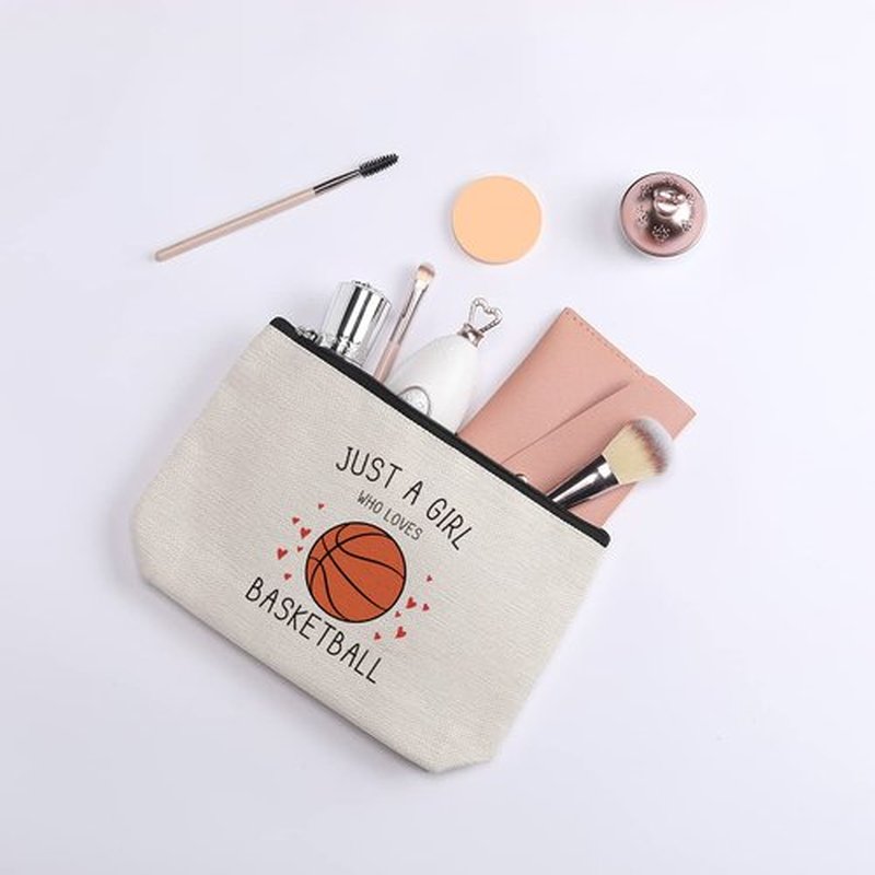 Basketball Gifts, Basketball Gifts for Girls, Basketball Stuff, Gift for Bestie Sister Daughter Girls Sister Friend Women, basketball Decor, Travel Toiletry Makeup Zipper Pouch Just a Girl Who Loves