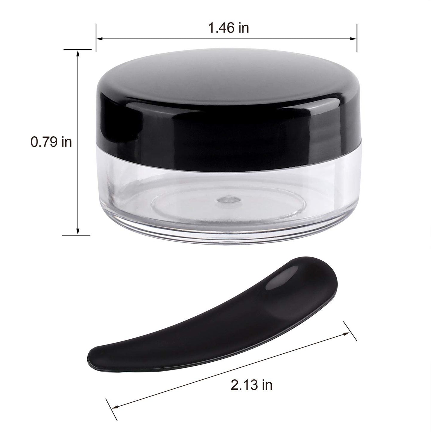 BTYMS 100 Count Refillable Plastic Sample Containers with Lids and 10 Pcs Makeup Spatula