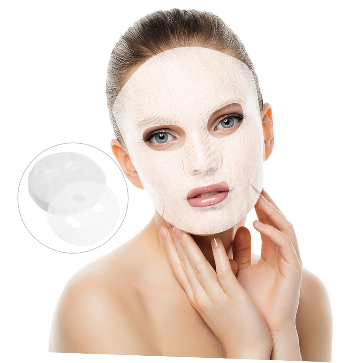 Beaupretty 100Pcs Diy Facial Mask Sheets Soft Breathable Facial Gauze for Home Spa Skincare Moisturizing Sheet Masks with Precut Eye Nose Mouth Openings