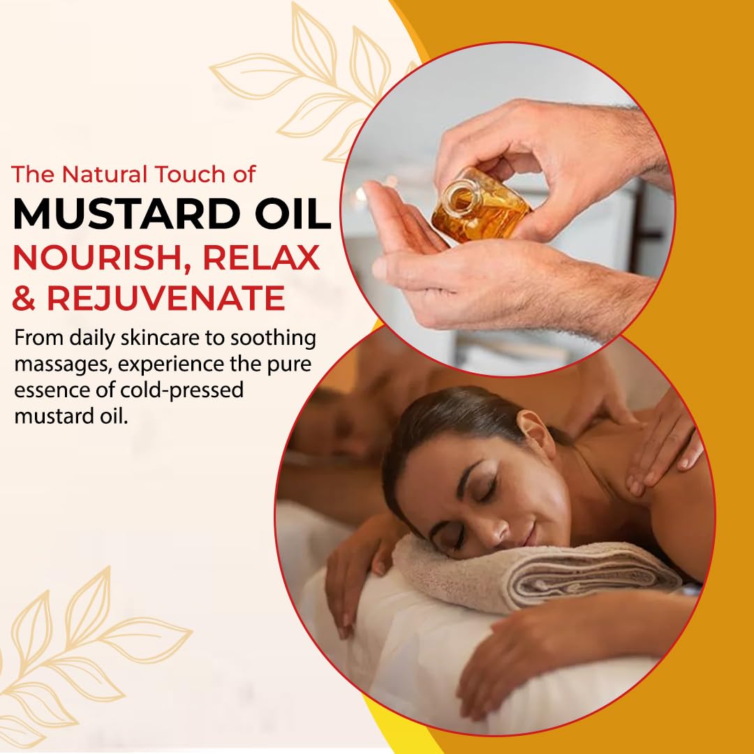 Darsa Organics Mustard Oil for Hair Growth, Skin and Massage, 33.8 oz (1000ml), USDA Organic Cold Pressed Mustard Seed Oil, Pure and Unrefined, Rich in Vitamin E and Omega 3