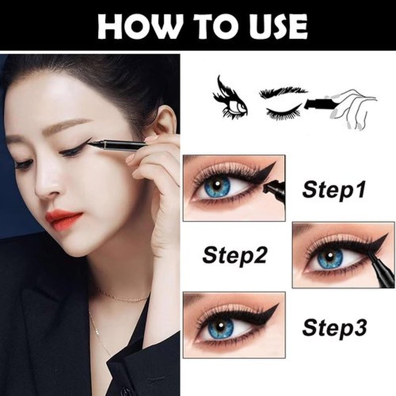 WanTuoluo 8 Pcs Double-Side Black Liquid Eyeliner Stamp Pens Set,Triangle Wing Eye Tail Cat Eye Stamp Makeup, Long Lasting Liquid Eye Liner,Waterproof & Smudgeproof Makeup (Black-2, 8Pack)