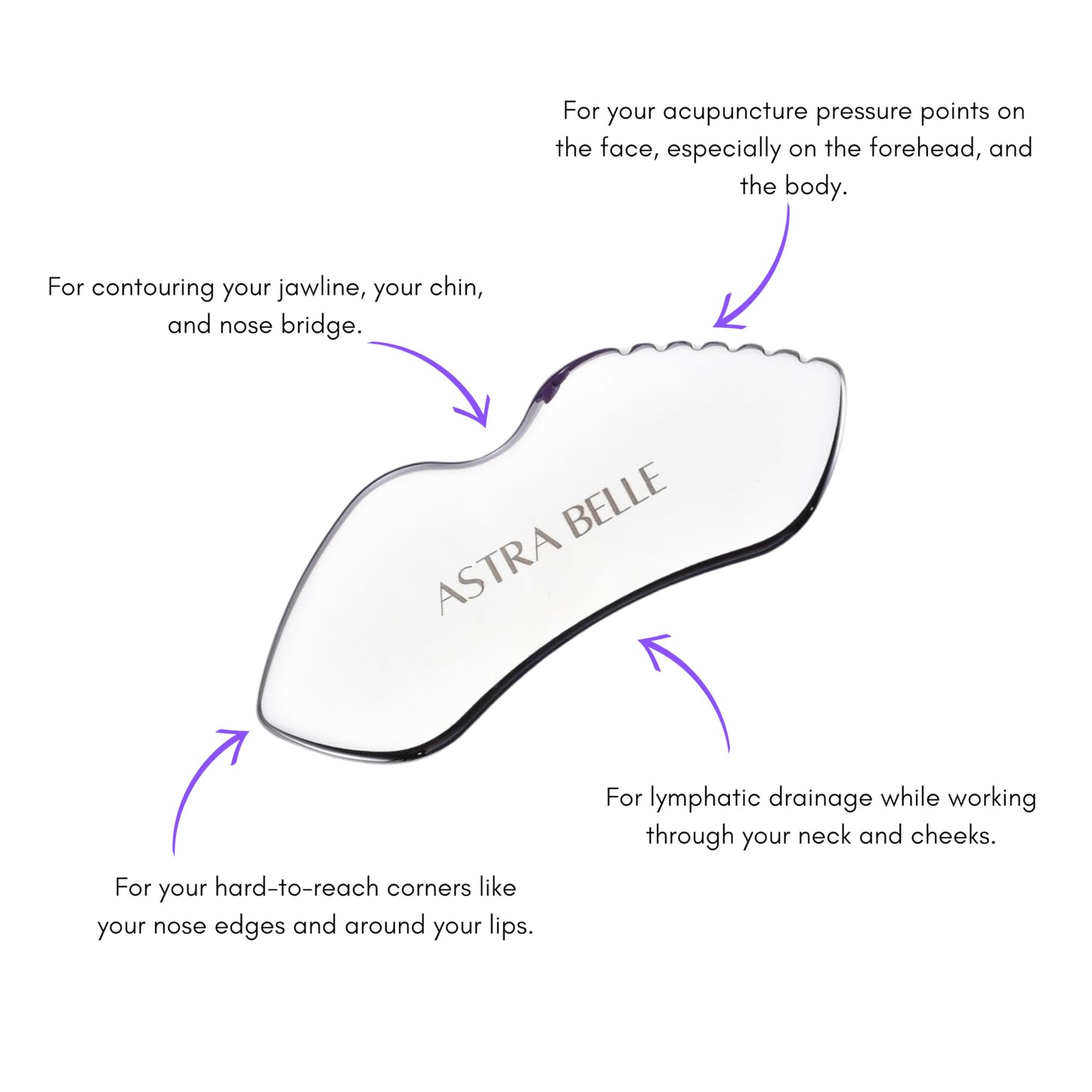 ASTRA BELLE Stainless Steel Gua Sha for Facial Skin Care Scraping Massage Tool with Comb Teeth | Facial Massage, Used for Face, Neck, and Around Lips with Travel Pouch or Case