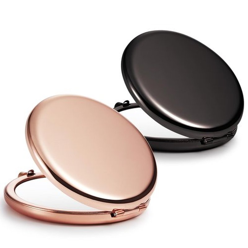 Getinbulk Compact Mirror Bulk, Set of 2 Double-Sided 1X/2X Magnifying Purse Pocket Makeup Mirrors(Round, Rose Gold and Black)