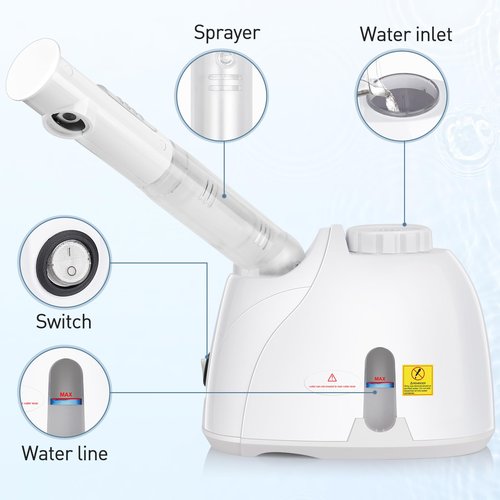 NewWay Facial Steamer Plus Extendable Arm Steaming Warm Mist Humidifier for Face Spa Sinuses Moisturizing, Salon or Homeuse