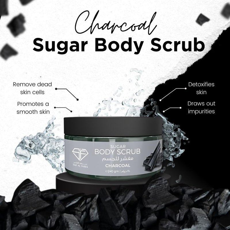Sugar Body Scrub - Alcohol-Free Exfoliating Skincare with Refreshing Scent | 240ML (8.1 Fl Oz) Charcoal