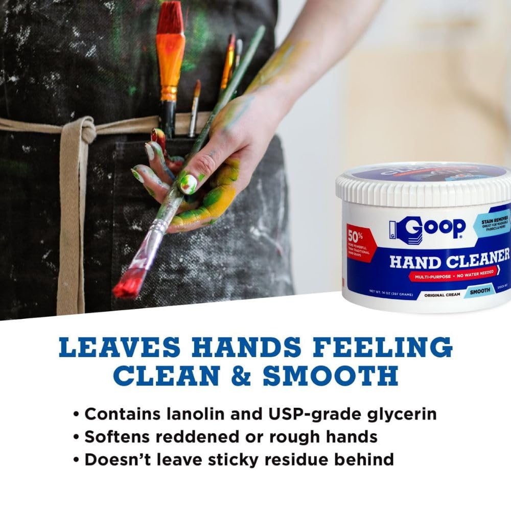 GOOP Multi-Purpose Hand Cleaner- Waterless Hand Degreaser, Laundry Stain Remover - NonToxic and Biodegradable Cleaner Remove Dirt, Oil, Paint, Ink, and Clothes Stains Original, 14oz Pack of 1