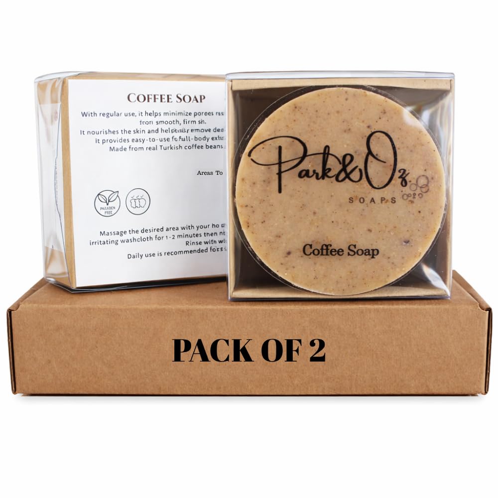 PARK & OZ Natural Coffee Soap with Real Turkish Coffee | Exfoliating Body & Face Bar | Stimulates Circulation & Energizing Coffee Aroma | Handmade Skincare (Coff, 2)