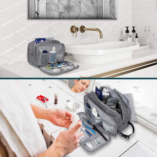 PAVILIA Toiletry Bag for Men, Travel Toiletries Bag | Water-resistant Dopp Kit, Shaving Pouch Organizer for Accessories, Cosmetic, Hygiene, Grooming Essentials (Heather Grey)
