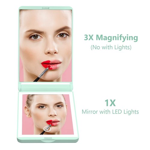 wobsion Lighted Compact Mirror, Rechargeable Travel Makeup Mirror,1x/3x Magnifying Mirror with LED Lights, Portable Handheld Magnetic Switch