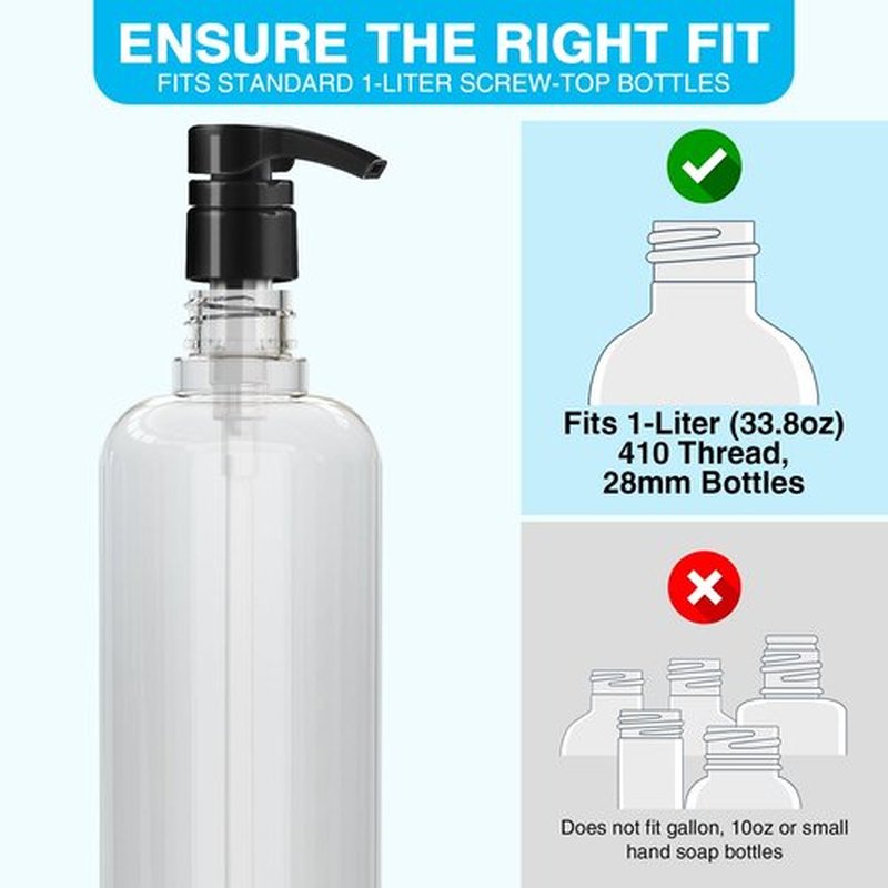 6 Pack White Universal Shampoo and Conditioner Pump for Bottle, Body Wash, Gel, 28/410 Shampoo Pumps for 1 Liter/33.8 Oz Bottles
