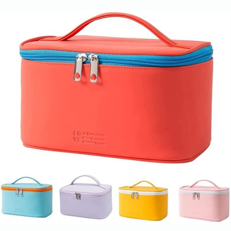 Meiyuuo Medium Makeup Bag Portable Cosmetic Bags for Women Small Zipper Pouch Make Up Organizer Waterproof (Red)
