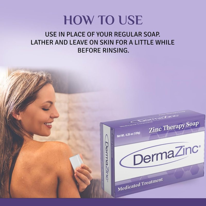DermaZinc Therapy Soap, Zinc Soap for Skin, Skin Disorder Relief for Psoriasis, Dermatitis, Eczema, and Other Condition Symptoms (Pack of 3)