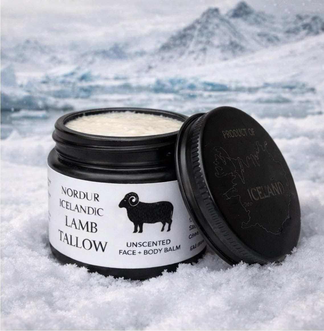 NORDUR 100% Icelandic Lamb Tallow for Skin Care - Face + Body - Whipped Moisturizer from Free Roaming Icelandic Lambs - Ultra Nourishing, 2 FL. oz. (Unscented)