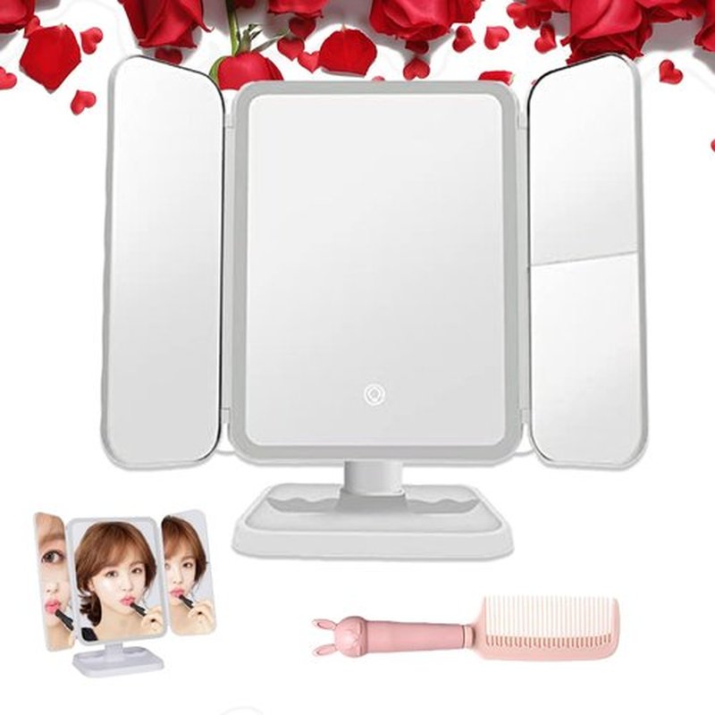 Glisera Smart Mirror, Glisera Smart Mirror Vanity, Glisera Smart Makeup Mirror Travel, LED Trifold Makeup Mirror, Makeup Vanity Mirror with Lights, Makeup Mirror with Lights and Magnification (White)