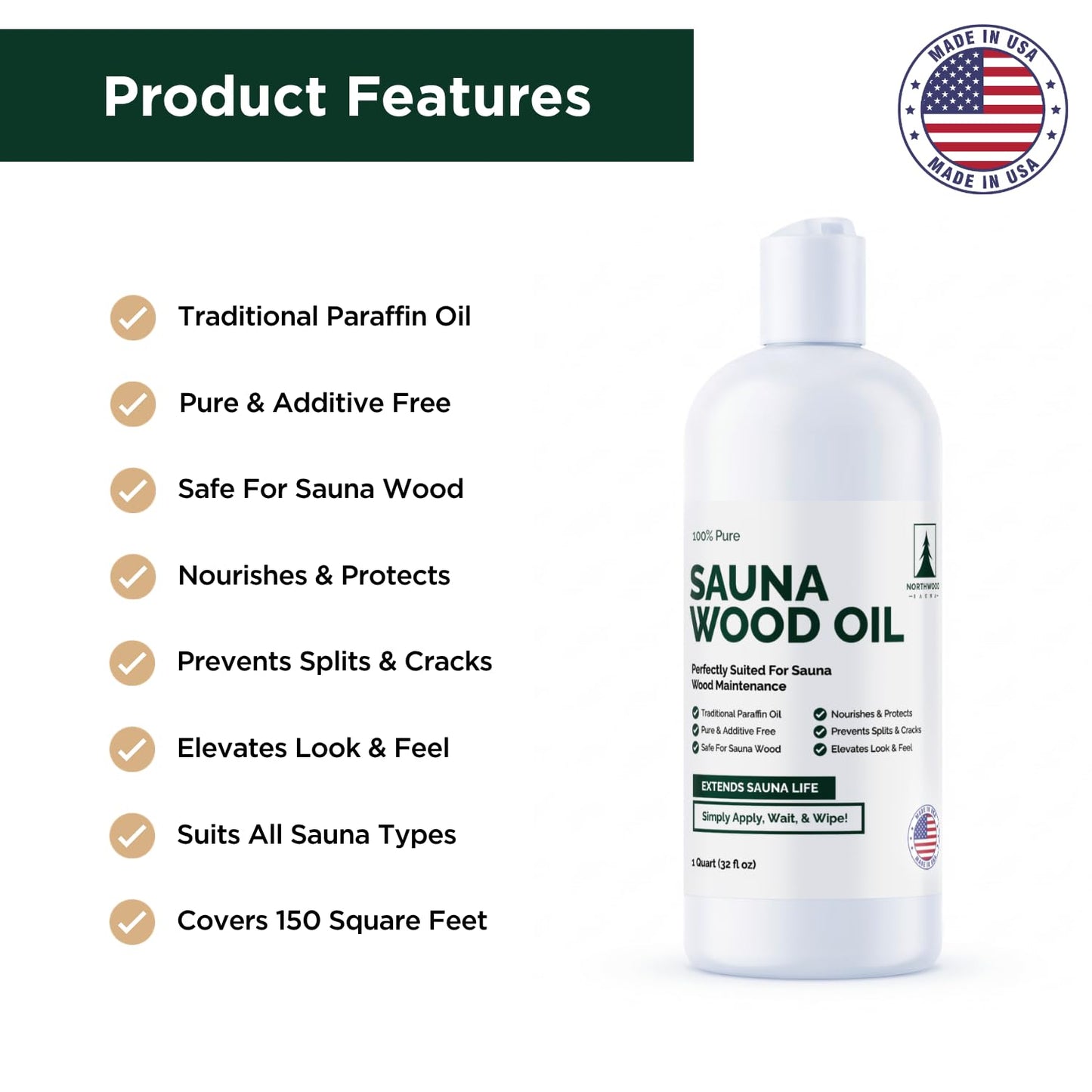 Northwood Sauna - Sauna Wood Oil - 100% Pure Paraffin Oil - Traditional Sauna Sealer - 1 Quart (32 Fl Oz)