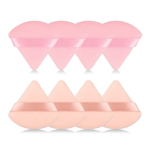 8Pcs of Triangular Powder Puff Makeup Sponges, Made of Super-soft Velvet, Designed for Contouring, Eye, and Corner, Beauty Blender Foundation Mixing Container.