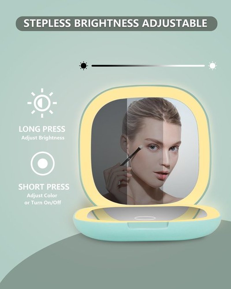 Dec.Metu Compact Mirror, 1X/5X Magnification Pocket Travel Makeup Mirror with Lights for Purse Rechargeable Small Handheld Mirror for Gift Green
