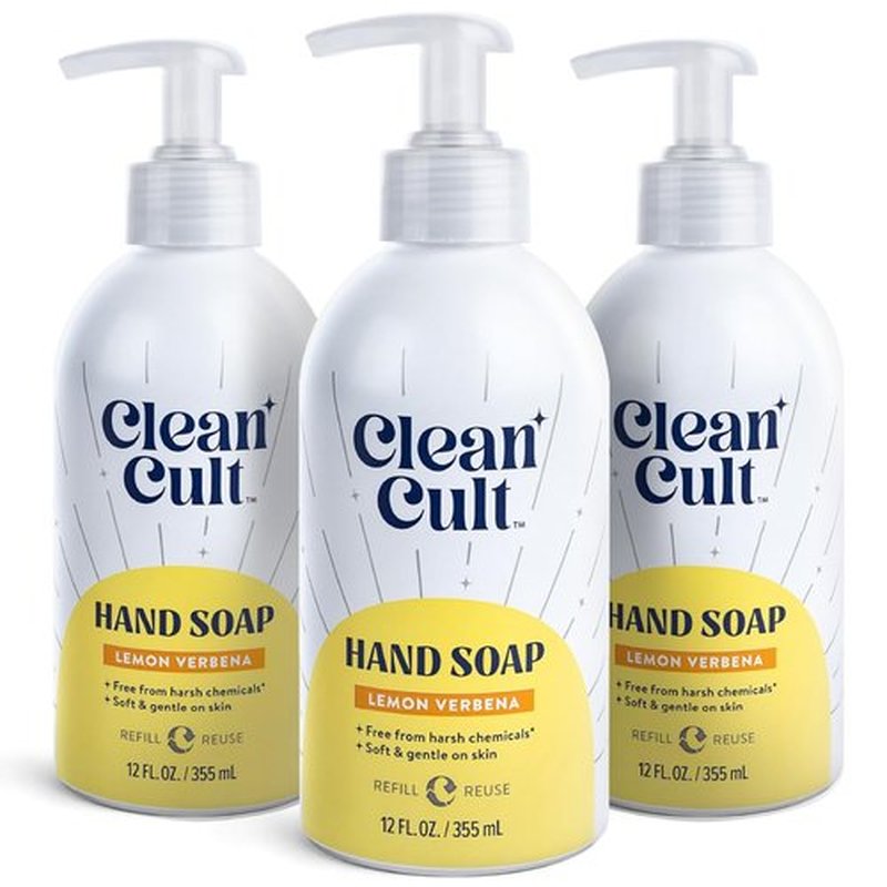 Cleancult - Lemon Verbena - Moisturizing Liquid Hand Soap - Refillable Aluminum Bottle - Made with Aloe Vera - Nourishes & Moisturizes Dry & Sensitive Skin - 12 oz - 3 Pack