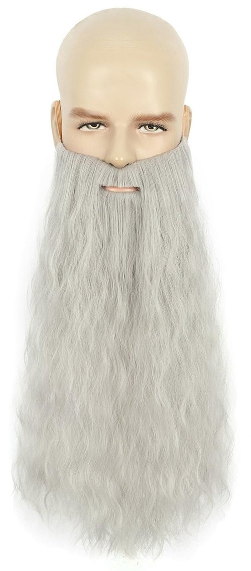 yuehong Long Grey Curly Men Wig Big Beard Wizard Wig Heat Resistant Synthetic Fibers Wig Soft Durable Breathable Costume Wig