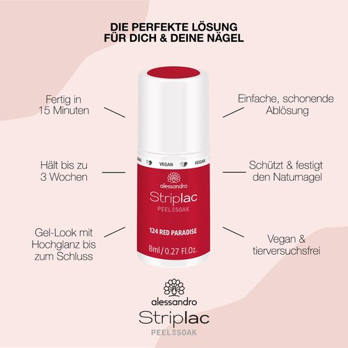 alessandro Striplac Peel or Soak Nail Polish -124 Red Paradise for Women- 0.27 oz