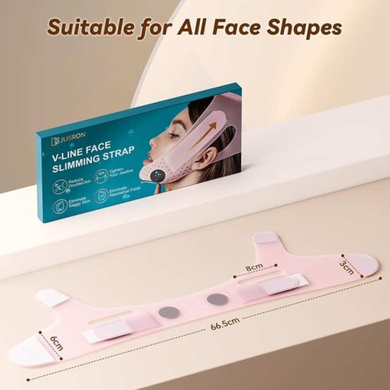 JUSRON V-Line Mask Chin Up Mask Face Strap, Soft Silicone Chin Strap V Shaped Face Mask, Jaw Exerciser 23-27 Inches (Pink)