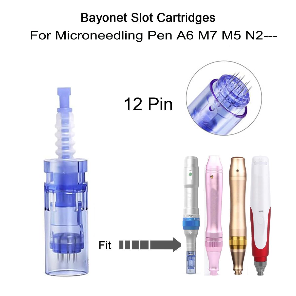 Microneedling Pen Cartridges for Dr Pen Microneedle Machine A6 N2 M5 M7 at Home Use (12 Pin, 10 PCS) 0.25 mm