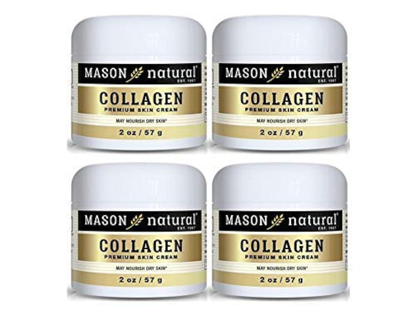 MASON NATURAL Collagen Premium Skin Cream - Anti Aging Face and Body Moisturizer, Intense Skin Hydration and Firmness, Pear Scent, Paraben Free, 2 OZ (4-Pack)
