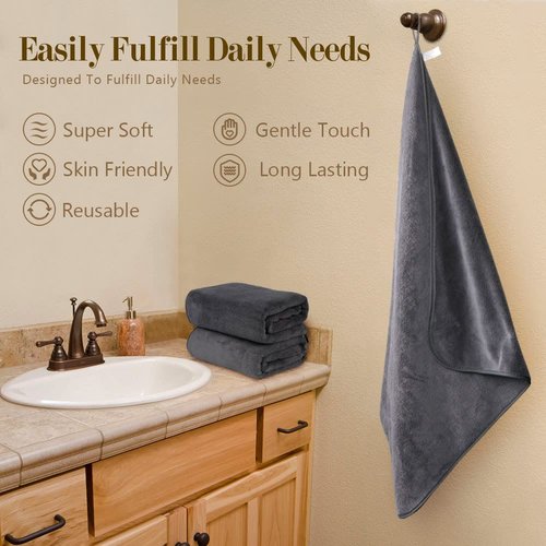 Orighty Bath Towels Pack of 4(27’’ x 54’’) - Soft Feel Bath Towel Sets, Highly Absorbent Microfiber Towels for Body, Quick Drying, Microfiber Bath Towels for Sport, Yoga, SPA, Fitness - Grey