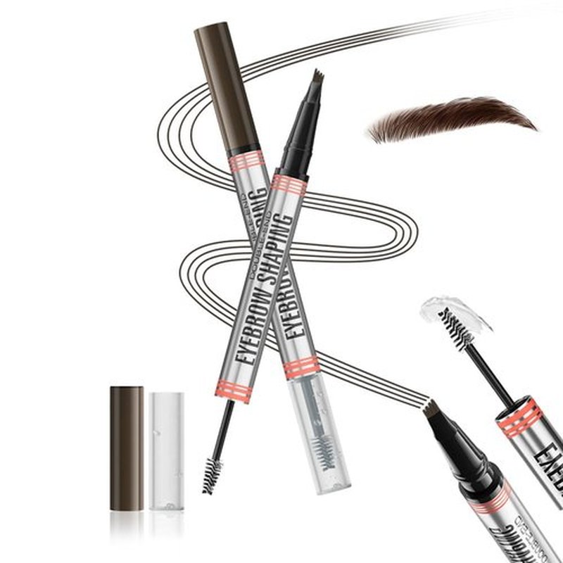 Aaiffey 2-in-1 Magic Eyebrow Pencil,Microblading 4-Fork Tip Liquid Eyebrow Pen with Eyebrow Brush Gel Waterproof Eyebrow Pencil Create Natural Hair-Like Brows Long-Lasting (02# qDark Brown)
