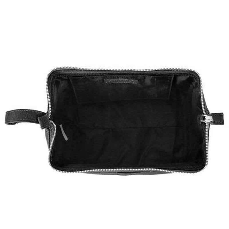 KomalC Large Premium Leather toiletry bag for Men and Women, travel utility Dopp kit wash bag (Black)