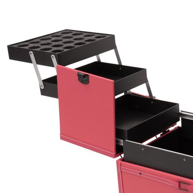 PalaUha Rolling Makeup Train Case Professional Cosmetic Organizer Trolley with Drawers Compartment Nail Case Wheeled Manicure Pedicure Storage Case for Hair Stylists Makeup Artists (Pink & Black A)