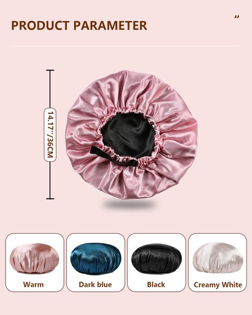 Years calm Silk Bonnet for Sleeping Women, Double Layer Soft Ajustable Elasticity Band Satin Bonnet for Sleeping Hair - Sleep Shower Caps (Pink, One Size)