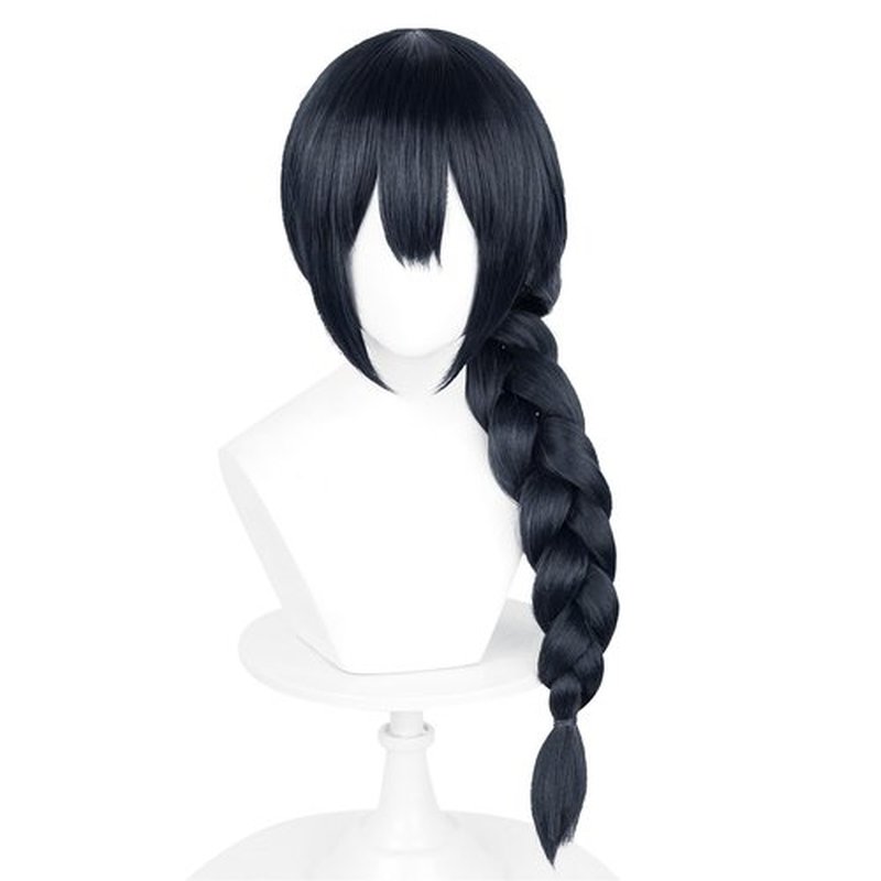 Wiggy Mermaid Dark Blue Braided Wig, 29 Inch Long Black Blue Hair Wig with Bangs + Wig Cap for Anime Cosplay