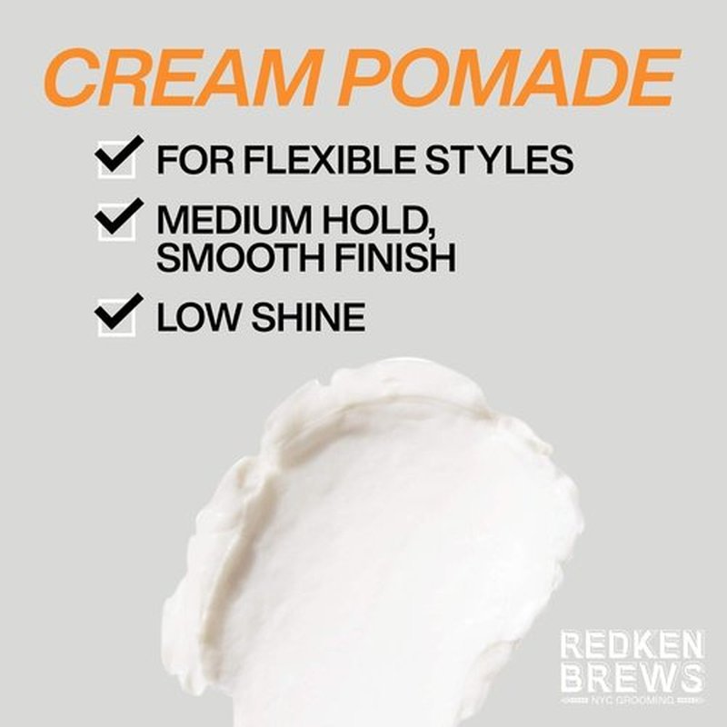 Redken Brews Cream Pomade For Men | Men's Hair Styling Pomade | Medium Hold | Natural, Smooth Finish With Low Shine | For All Men Hair Types | Water-Based Pomade | 3.4 Oz