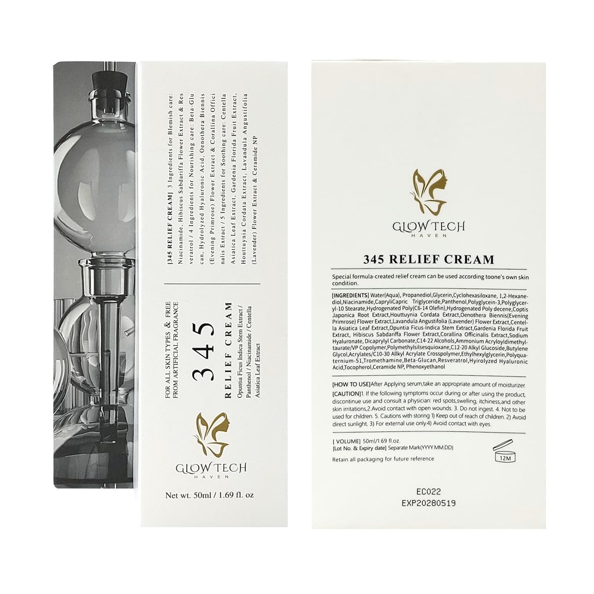GlowTechHaven 345 Relief Cream | Korean Niacinamide Moisturizer with Hyaluronic Acid & Ceramides | Barrier Repair Gel Cream for Acne, Redness & Sensitive Skin | 1.69oz