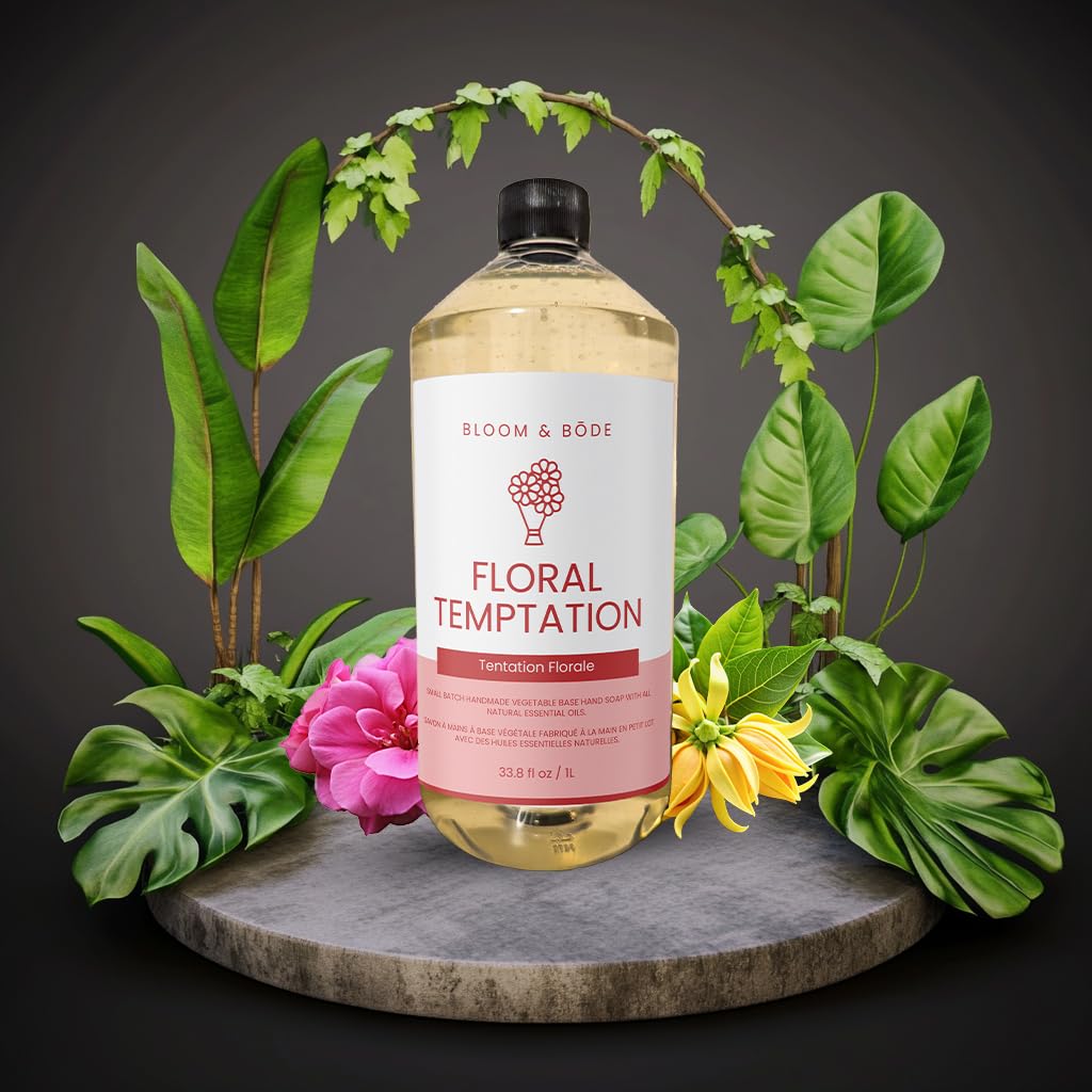 Luxury Liquid Hand Soap Refill - Natural Scented Hand Wash - Gentle Hand Soap with Essential Oils & Aloe Vera - Moisturizing Handwash for Bathroom and Kitchen - Floral Temptation Scent, 33.8 fl oz