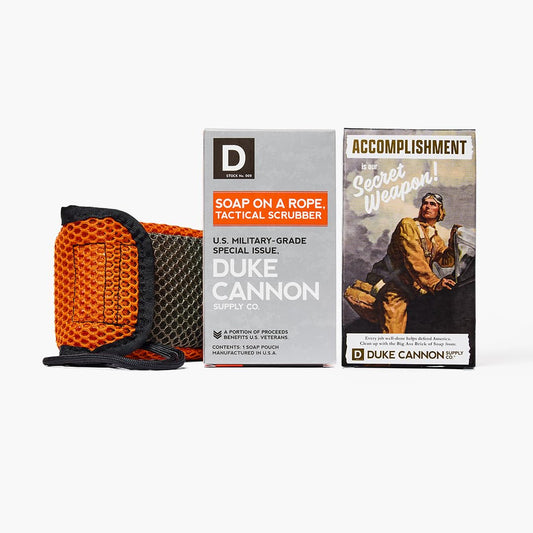 Duke Cannon Soap Bundle Pack - U.S. Military-Grade Pouch with Coarse & Soft Mesh - Tactical Scrubber and Big Brick of Soap (Smells Like Accomplishment)