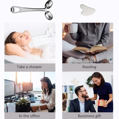Yeamon Face Massager, Metal Face Roller Gua Sha Massage Tool for Face Neck Eye Body Skin Care, Facial Roller Gifts for Her, Women and Girl