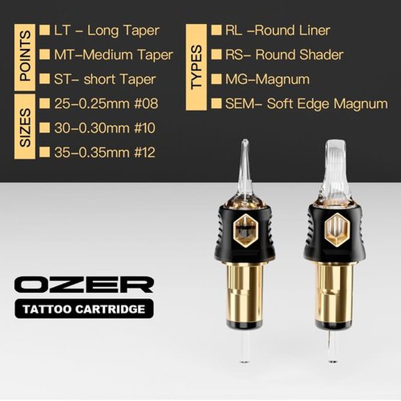 OZER Tattoo Cartridge - #1213RM(0.35mm) 20Pcs Disposable Tattoo Needles with Membrane Safety Cartridges for Tattoo Round Liner