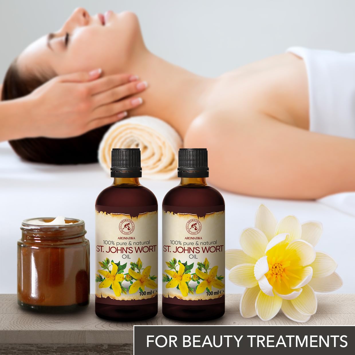 AROMATIKA St Johns Wort Oil 6.8 oz (2 * 100ml) - Hypericum Perforatum - Carrier Oil for Essential Oils - Oil for Skin - Hair Oil - Body Oil - Face Oil - Bath Oil