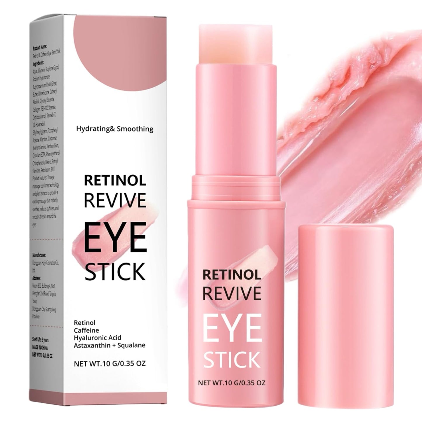 Retinol & Caffeine Eye Balm Stick - Dark Circles Relief & Depuffing Treatment, Hyaluronic Acid + Collagen, Gentle Under Eye Cream for Sensitive Skin, Hydrates & Smooths Fine Lines