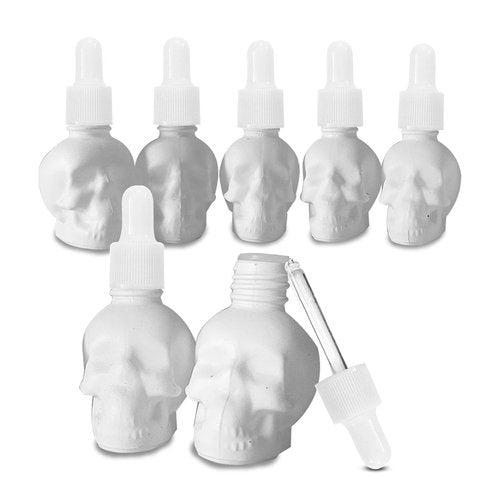 MINELEVEN 7 pcs Set 10ml Mini Skull Glass Dropper Bottle Leakproof Essential Oils Bottle for Storage and Travel (7pcs white skull bottle)
