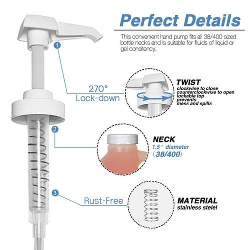8 Pack Gallon Jug Pump Dispenser 38-400 White Pump for Gallon Jug Dispensing - 7cc Lotion Gallon Shampoo Pump Top Replacement, Fits 1 Gallon Bottle 64oz 128oz Hand Sanitizer Containers, Plus Labels