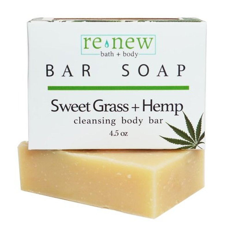 renew bath + body Natural Bar Soap, Sweet Grass & Hemp, Handmade in the USA by Cold Process with a Moisturizing Oil Blend Infused with Shea Butter - 5 Pack, 4.5 ounce bars