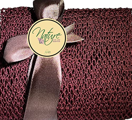 Nature by EJN - Net Bath Sponge, Customized N1 Weave, NKN Naturals, Long, Skin Exfoliation, African, Ghana, Porous, Stretches Horizontally to Approximately 49" (Brown)