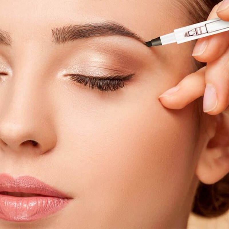 2 PCS Eyebrow Microblading Pen, 2025 New 3D Waterproof Magic Eyebrow Pencil 4 Tipped Precise Brow Pen, Long-Lasting Fine Stroke Microblade Eyebrow Pencil for Natural Makeup (Black)