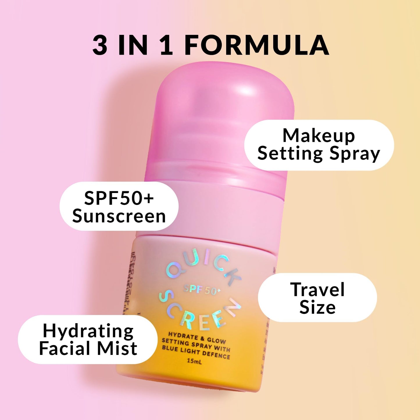 THE QUICK FLICK Sunscreen Prep 3-in-1 SPF 50+ Moisturizer, Primer & Blue Light Defense | Ultra-Lightweight, Fast Absorbing & Non-Greasy | Hydrating Setting Spray for Makeup | No White Cast | 15ml