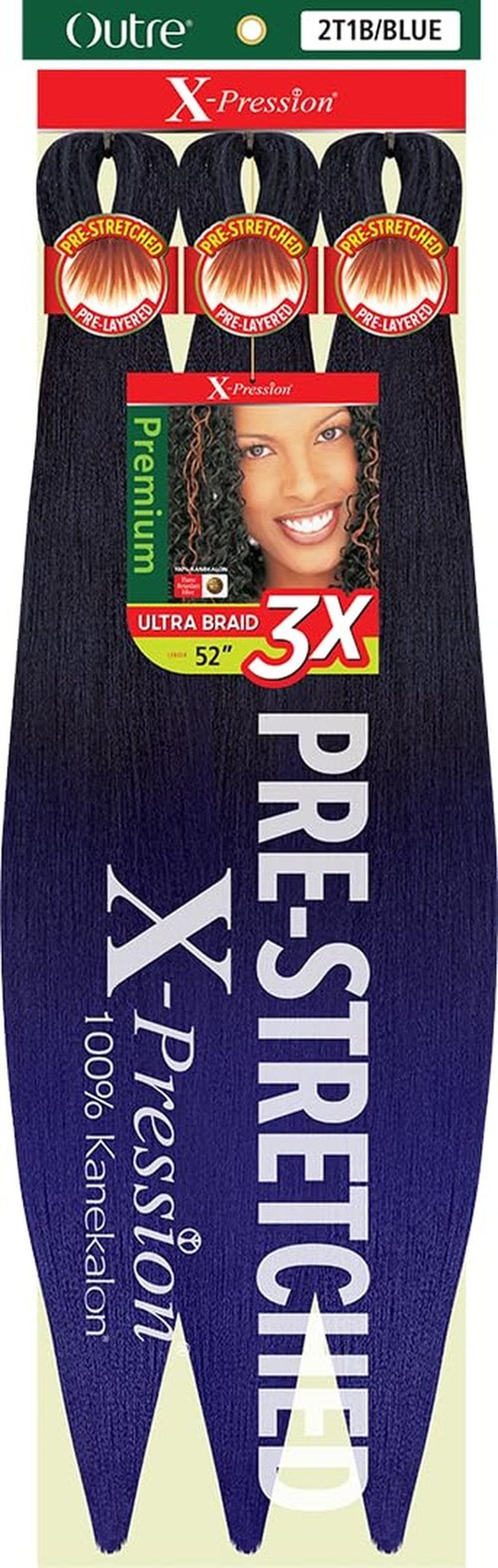 [3 PACK DEAL] Outre X-Pression Braid-Pre Stretched Braid 52" 3X 3 Packs (2T1B/BLUE)