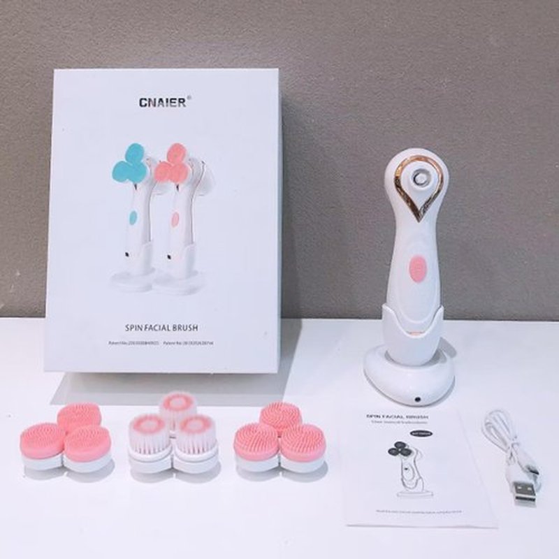 Facial Cleansing Brush, 3 in 1 Face Scrubber Rechargable Waterproof Electric Spin Cleanser with 3 Brush Heads, Electric Face Wash Brush for Exfoliating, Deep Cleansing and Massaging (Pink)
