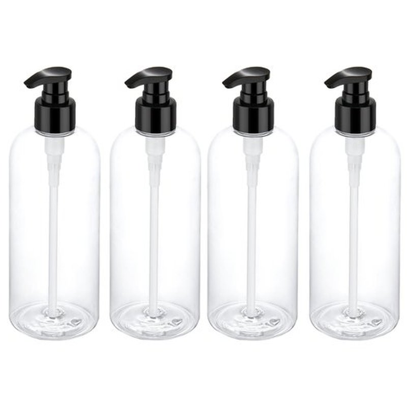 Bynccea 4 Pack Empty Plastic Pump Bottles Dispenser 16 oz / 500 ml Refillable Shampoo Bottles with Pumps Cylinder Shampoo Lotion Hand Pump Bottle Liquid Container for Bathroom Shampoo and Body Wash